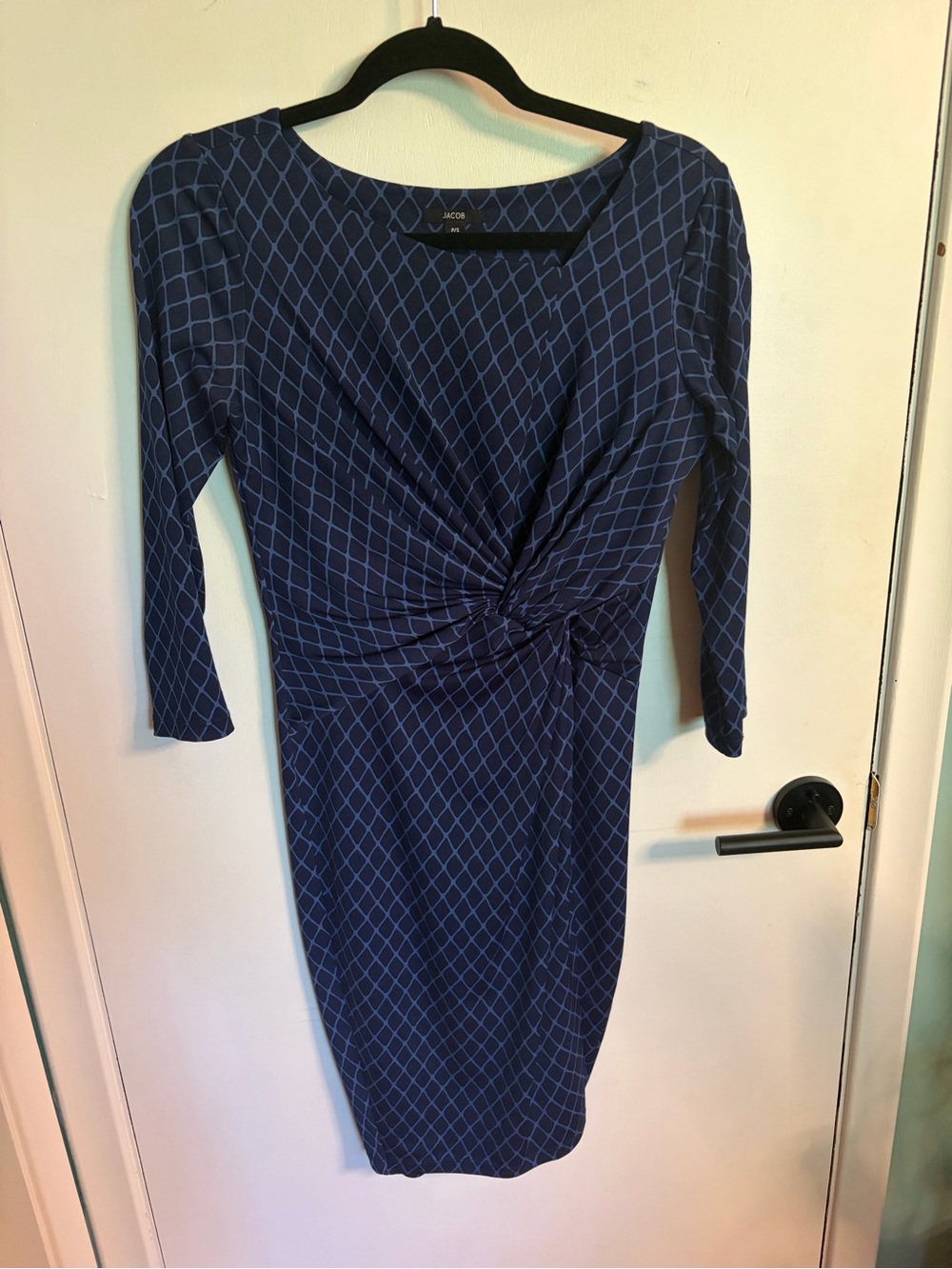 Jacob Navy Diamond-Print Twist Waist Long Sleeve Dress